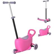 Qaba 3-in-1 Ride On Push Car, Kids Scooter, Sliding Walker, Push Rider, with Adjustable Handlebar, 3 Balanced Wheels, Removable Storage Seat, for Boys and Girls Aged 2-6 Years Olds, Pink