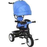 [아마존베스트]Qaba Baby Tricycle 2 in 1 Stroller with Adjustable Canopy Detachable Guardrail Safety Belt for Age 6-60 Months, Blue