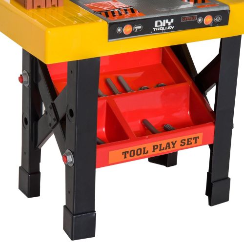  Qaba 53 Piece Kids Portable Pretend Play Toy Tool Workshop Bench Table Set with Shelf