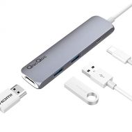 USB C Hub Adapter,QacQoc GN22B Type C Converter 4K@30Hz HDMI,Type C Pass Through Charging Port 2 USB 3.0(Gray)