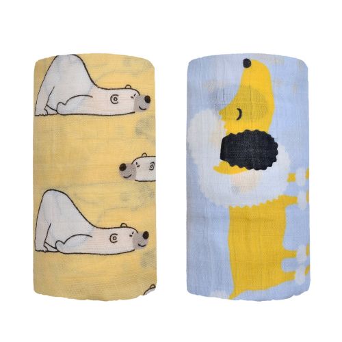  Qav Juh Bamboo Muslin Swaddle Square Blankets - 2 Pack 47x47 Horse & Whale Print Baby Receiving Blanket...