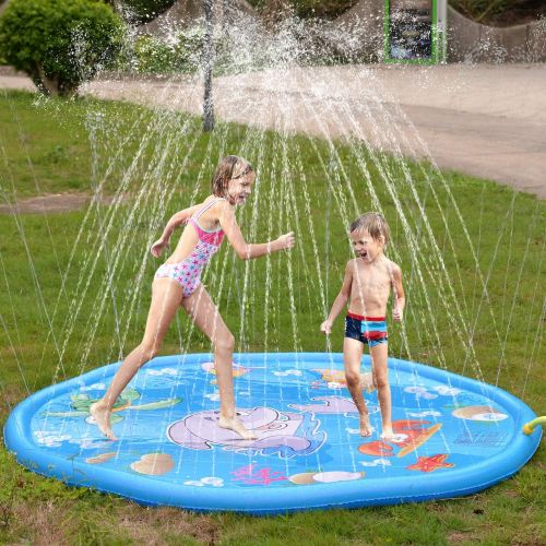  Qdreclod Sprinkler for Kids, 67 Sprinkler Pad Splash Play Mat Childrens Sprinkler Pool Summer Fun Backyard Play Outdoor Inflatable Water Toys for Children Infants Toddlers,Boys, Gi