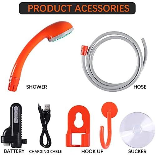  Qdreclod 3.7V Portable Camping Shower Pump Outdoor Shower USB Charging Camp Shower Electric Rechargeable Camping Shower Compact Handheld Showerhead, Shower Wat