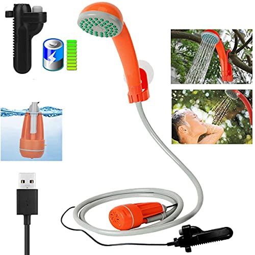  Qdreclod 3.7V Portable Camping Shower Pump Outdoor Shower USB Charging Camp Shower Electric Rechargeable Camping Shower Compact Handheld Showerhead, Shower Wat