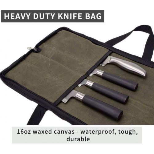 퀴 [아마존 핫딜] [아마존핫딜]QEES Pro Chef’s Knife Roll(4 Slots), Heavy Duty Waxed Canvas Knife Bag with Durable Handles, Portable Knife Carrier Case for Men & Women, Perfect for Travelling, Working, Barbequin