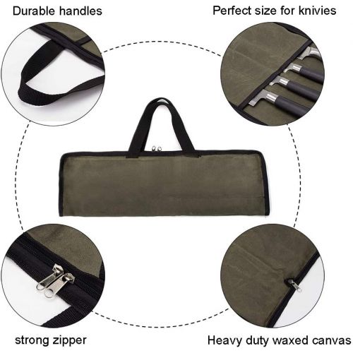 퀴 [아마존 핫딜] [아마존핫딜]QEES Pro Chef’s Knife Roll(4 Slots), Heavy Duty Waxed Canvas Knife Bag with Durable Handles, Portable Knife Carrier Case for Men & Women, Perfect for Travelling, Working, Barbequin