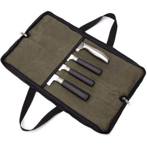 퀴 [아마존 핫딜] [아마존핫딜]QEES Pro Chef’s Knife Roll(4 Slots), Heavy Duty Waxed Canvas Knife Bag with Durable Handles, Portable Knife Carrier Case for Men & Women, Perfect for Travelling, Working, Barbequin