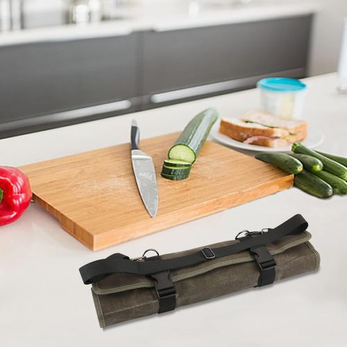 퀴 QEES Knife Roll,Chef Knife Bag,Waxed?Canvas Chef Knife Roll Bag,10 Slots Plus Zipper Pocket Knife Bags For Chefs,Heavy Duty Knife Case For Kitchen Knife Tools Up to 18.8.Army Green Case