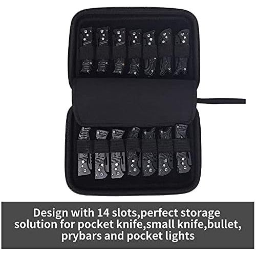 퀴 QEES 14 Slots Knife Case, Knife Display Case,Knife Organizer,Knife Roll,Pocket Knife Holder,Pocket Knife Storage Case,Butterfly Knives Case,Case Knife For Collections Pocket Knife,Tacti