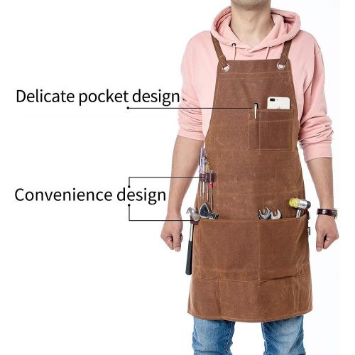 퀴 [아마존베스트]QEES Heavy Duty Woodworking Apron, Waxed Canvas Woodworking Tools Work Apron, Adjustable Carpenter Shop Apron with Multi-Pockets, Tool Apron, Adjustable M to XXXL for Men & Women