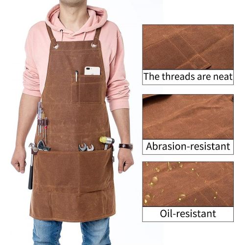 퀴 [아마존베스트]QEES Heavy Duty Woodworking Apron, Waxed Canvas Woodworking Tools Work Apron, Adjustable Carpenter Shop Apron with Multi-Pockets, Tool Apron, Adjustable M to XXXL for Men & Women