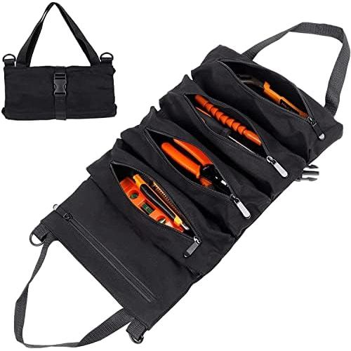 퀴 [아마존베스트]QEES Wrench Organizer with 5 Zipper Tool Bags, Heavy Duty Tool Roll with Strong Zipper, Wrench Roll, Canvas Tool Organizer Bucket, Car Seat Back Organizer, Travel Organizer Accesso