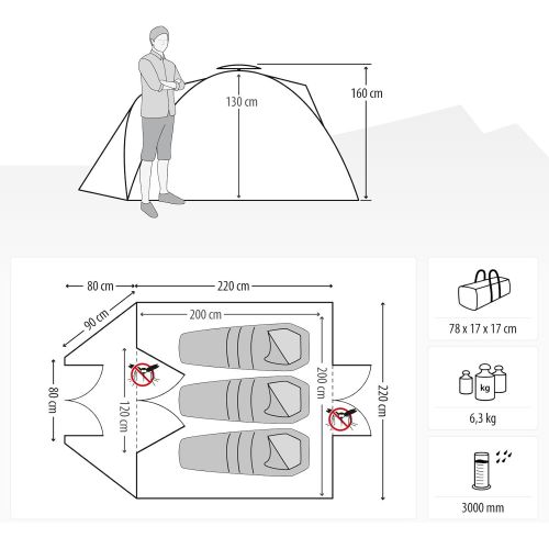  Qeedo Quick Oak 3 Personen Campingzelt, Sekundenzelt mit Quick-Up-System