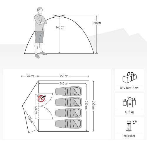  Qeedo 4 Mann Sekundenzelt Quick Maple 4, Campingzelt mit Quick Up System, Innenhoehe: 140 cm