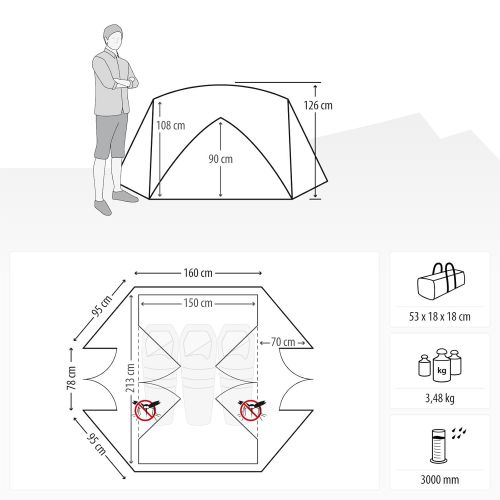  Qeedo Light Birch 3 Trekkingzelt, 2-3 Personen, Leicht, Kleines Packmass, Trekking, Camping, Aluminium Stangen, Heringe