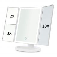 Qenci Lighted Makeup Mirror, Led Light Vanity Mirror with 10X/3X/2X/1X Magnifying Mirror, Touch Screen,...