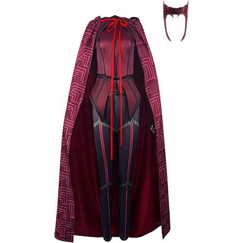  할로윈 용품Qi Pao Womens Wanda Maximoff Cosplay Costume Scarlet Witch Costume Cloak Tops Pants with Headpiece for Halloween Outfits