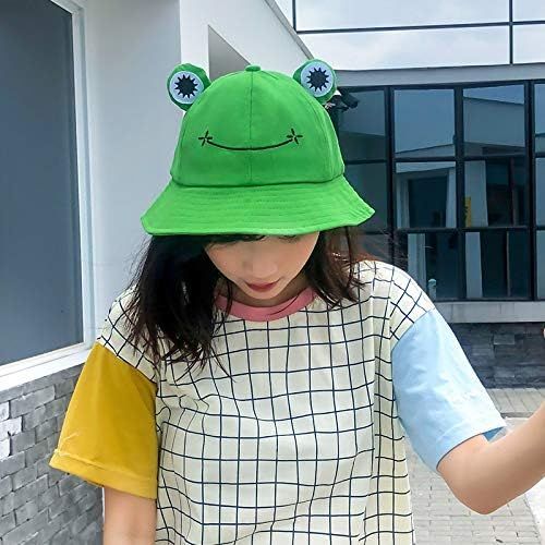  [아마존베스트]QiChan Cute Frog Bucket Hat Summer Sun Protection Cotton Fishing Hat Outing Hat Foldable Frog Bucket Sun Hat for Children Adults Women