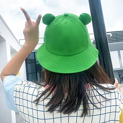  [아마존베스트]QiChan Cute Frog Bucket Hat Summer Sun Protection Cotton Fishing Hat Outing Hat Foldable Frog Bucket Sun Hat for Children Adults Women