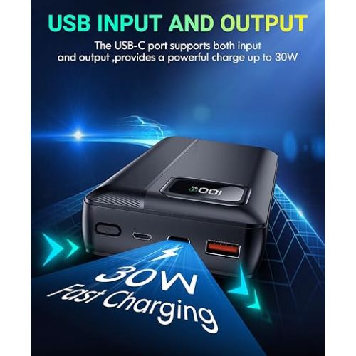  Power-Bank-Portable-Charger - 40000mAh Power Bank Support PD 30W and QC4.0 Fast Charger with Built-in 2 Output Cable and LED Display for iPhone and Android Phones and Most Electronic Devices