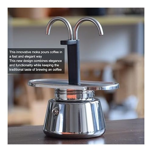  Qiilu Espresso Maker Maker Stainless Steel, Plastic 2 Cup 100Ml Moka Pot Double Head Stainless Steel Mocha Coffee Pot Italian Diy Conduit Coffee Maker