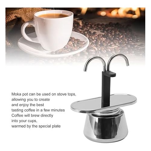  Qiilu Espresso Maker Maker Stainless Steel, Plastic 2 Cup 100Ml Moka Pot Double Head Stainless Steel Mocha Coffee Pot Italian Diy Conduit Coffee Maker