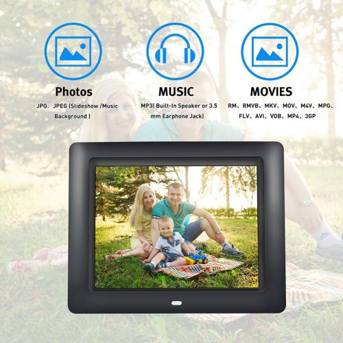  Qike 8 inch High Resolution Ultrathin Digital Photo Picture Frame HD Wide Screen With Wireless Remote Control,Black