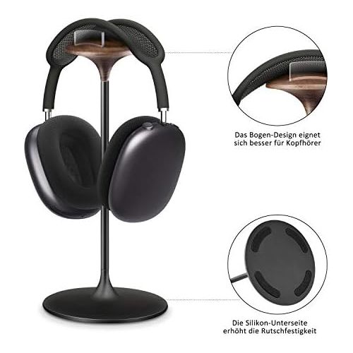  QinCoon Headphone Stand, Walnut Wood & Aluminum Headset Stand, Nature Walnut Gaming Holder for AirPods Max, Beats, Bose, Sennheiser, Sony, Audio-Technica and More (Black)