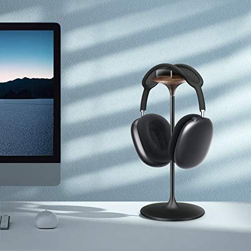  QinCoon Headphone Stand, Walnut Wood & Aluminum Headset Stand, Nature Walnut Gaming Holder for AirPods Max, Beats, Bose, Sennheiser, Sony, Audio-Technica and More (Black)