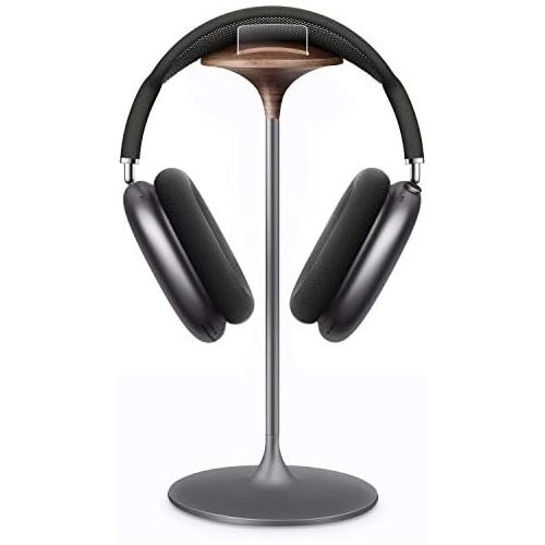  QinCoon Headphone Stand, Walnut Wood & Aluminum Headset Stand, Nature Walnut Gaming Holder for AirPods Max, Beats, Bose, Sennheiser, Sony, Audio-Technica and More (Gray)