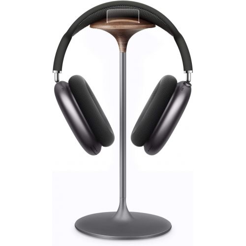  QinCoon Headphone Stand, Walnut Wood & Aluminum Headset Stand, Nature Walnut Gaming Holder for AirPods Max, Beats, Bose, Sennheiser, Sony, Audio-Technica and More (Gray)