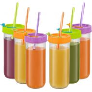 [아마존베스트]Qinline Glass Drinking Bottle Travel Drinking Jars 6 Pack, 16oz Mason Jars Regular Mouth Beverage Bottle with Airtight Lids &Straws, Reusable Water Bottle Skinny Tumbler for Juice/Smoothie