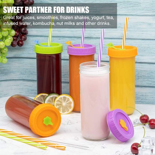  [아마존베스트]Qinline Glass Drinking Bottle Travel Drinking Jars 6 Pack, 16oz Mason Jars Regular Mouth Beverage Bottle with Airtight Lids &Straws, Reusable Water Bottle Skinny Tumbler for Juice/Smoothie