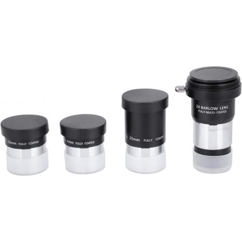  Qioniky Plossl Telescope Eyepiece Set, 1.25 Plossl Telescope Eyepiece Set 4/10/25mm + 2X Barlow Lens Kit for Standard 1.25 Inches Filter Threads for Viewing Moon Planets Land