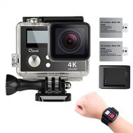 4K Wifi Sports Action Camera,Underwater Camcorder Qipexeii Double Screen Sony Sensor 16MP 100 Feet Waterproof 170° Wide Angle With 2.4G Remote Control,2 Pcs 1050mAh Rechargeable Ba