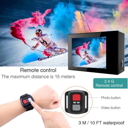  4K Wifi Sports Action Camera,Underwater Camcorder Qipexeii Double Screen Sony Sensor 16MP 100 Feet Waterproof 170° Wide Angle With 2.4G Remote Control,2 Pcs 1050mAh Rechargeable Ba