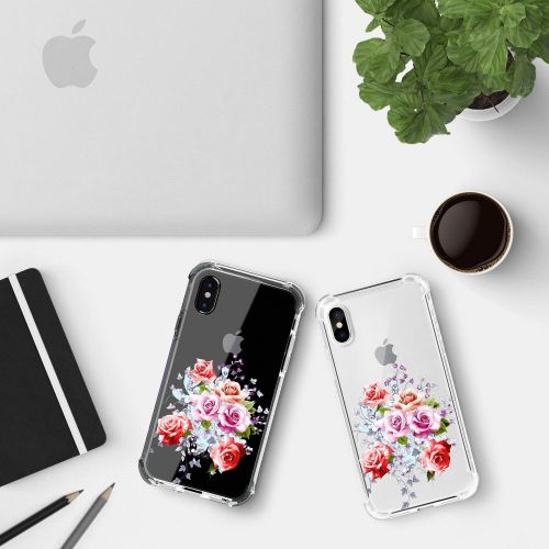  Qissy Phone Case for iPhone Xs Max, Apple iPhone Xs Case Flower Shockproof Clear TPU Silicone Bumper Gel Case for iPhone Xr (iPhone Xs Max, 8)