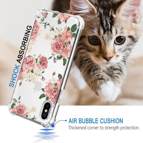  Qissy Phone Case for iPhone Xs Max, Apple iPhone Xs Case Flower Shockproof Clear TPU Silicone Bumper Gel Case for iPhone Xr (iPhone Xs Max, 8)