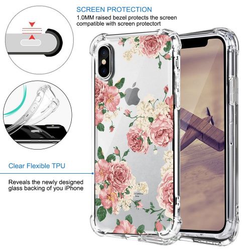  Qissy Phone Case for iPhone Xs Max, Apple iPhone Xs Case Flower Shockproof Clear TPU Silicone Bumper Gel Case for iPhone Xr (iPhone Xs Max, 8)