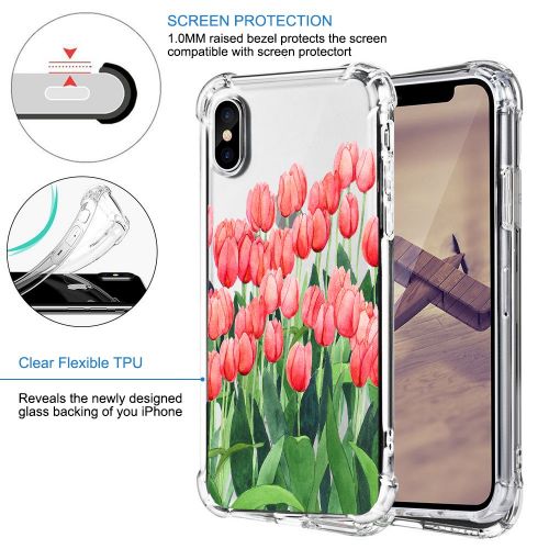  Qissy Phone Case for iPhone Xs Max, Apple iPhone Xs Case Flower Shockproof Clear TPU Silicone Bumper Gel Case for iPhone Xr (iPhone Xs Max, 8)