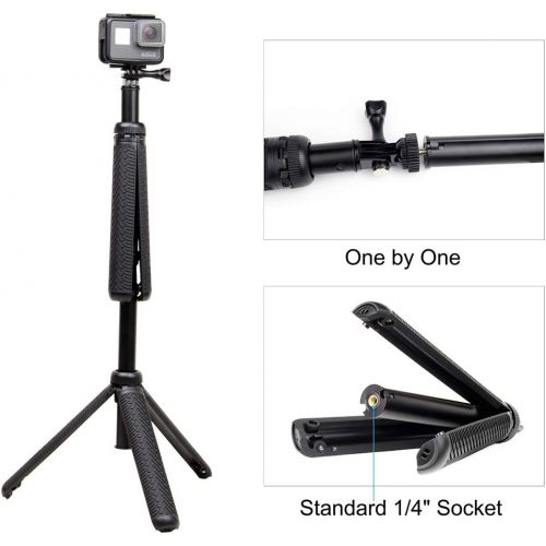  [아마존베스트]QiuNiu Premium Selfie Stick for GoPro Hero 8 7 6 5 4 3 3+ 2 2018 Fusion Session, ACASO, SJCAM Action Cameras, and Cell Phones and Compact Digital cams. Can be Used as Hand Grip, monopod a