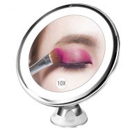 Qnlly 10X Magnifying Makeup Mirror Cosmetic LED Locking Suction Cup Bright Diffused Light 360 Degree Rotating Cosmetic Makeup