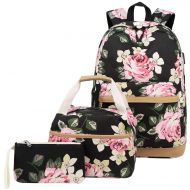 Qomalaya School Backpack for Teens School Bag Backpack for School Canvas Book Bag set (Black)