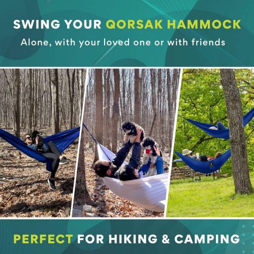  Qorsak Camping Hammock - Double Hammock with Tree-Friendly Straps 2 Person Hammock Portable, Lightweight & Ripstop - Large Tree Hammocks for Camping, Outdoor Sleeping, Travel, Hiki