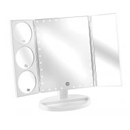 Qosmedix Trifold LED Vanity Makeup Mirror: Three Panel Lighted Mirror with Stand for a Table Top, Vanity,...