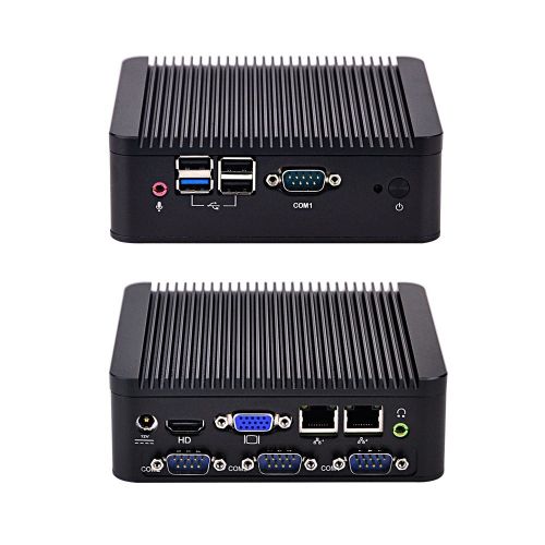  Qotom 12V Micro PC Q190P 4G ram 128G SSD 300M WiFi with Bay Trail J1900 Quad core Four Serial Ports Dual LAN Ports Blue-ray 1080p DC 12V Mini Box