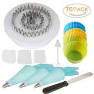 Cake Decorating Turntable, Qozary 116 Decorating Supplies Kit with 1 Cake Stand Turntable, 1 Spatula, 52 Stainless Icing Tips, 3 Reusable Piping Bags, 3 Couplers, 1 Brush, 6 Cupcak