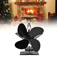 qposdr Heat Stove Fan 4 Blades Heat Powered Stove Eco Fan with Magnetic Thermometer for Wood Log Burner Fireplace