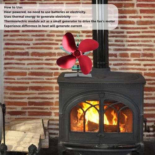  qposdr Stove Fan Single Head 4 Blade Wood Burning Fireplace Fan with Thermometer Heat Powered Circulating Heating Air for Home