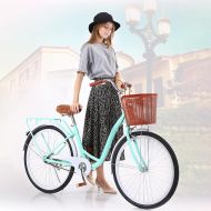 Qqq Beach Cruiser Bike Women 26, 26 inch Light Blue Womens Complete Cruiser Bikes Bicycles for Women with Bike Baskets